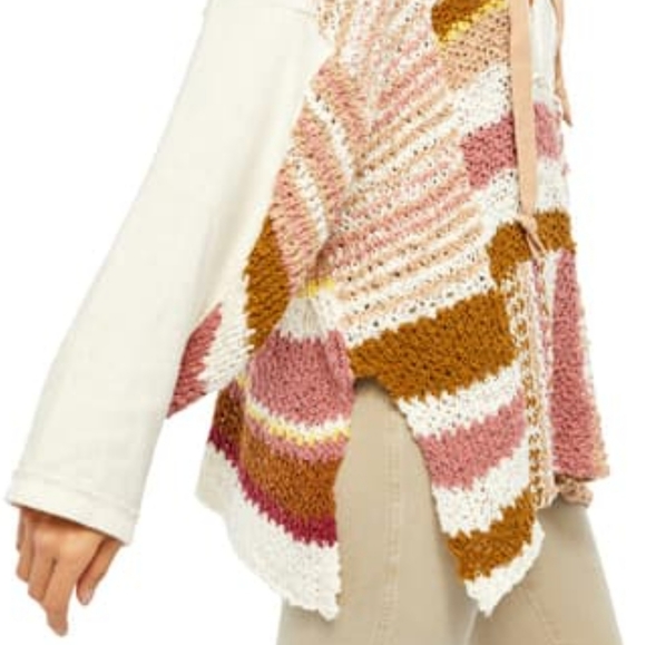 Free People Bayside Knit Drapey Pullover Sweater In Romance Combo Size Large NWT - Picture 7 of 12